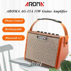 AROMA AG-15A 15W Portable Acoustic Guitar Amplifier Amp BT Speaker d T5D4