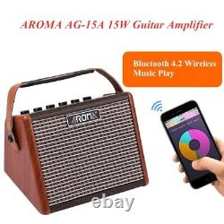 AROMA AG-15A 15W Portable Acoustic Guitar Amplifier Amp BT Speaker e V8K5