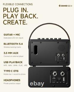 Donner GO II Rechargeable Guitar Amplifier 15W App Control USB-C Recording Black