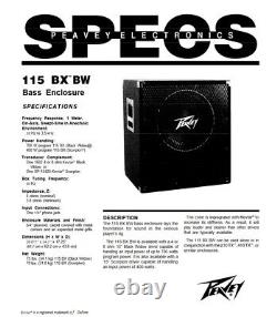 Peavey 1x15 Bass Cabinet Enclosure 115 BX BW 4 OHM 15 Black Widow Speaker