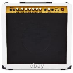 Ampli de guitare électrique LyxPro 60W, amplificateur de guitare avec haut-parleur intégré blanc