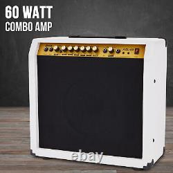 Ampli de guitare électrique LyxPro 60W, amplificateur de guitare avec haut-parleur intégré blanc