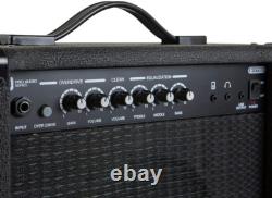Amplificateur combo pour guitare noir 20 W avec entrée auxiliaire et sortie casque, haut-parleur 1x8 pouces