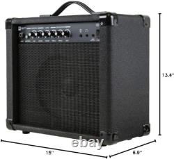Amplificateur combo pour guitare noir 20 W avec entrée auxiliaire et sortie casque, haut-parleur 1x8 pouces