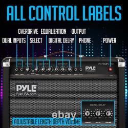 Amplificateur de guitare électrique 40 W portable à double haut-parleur avec délai numérique et égaliseur PyleUsa