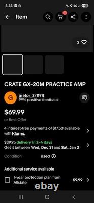 Amplificateur de pratique Crate Gx 20r État VG+++ PROPRE ET VINTAGE ! PORTABLE