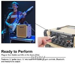 Rockville G-CHARGE 20 BEIGE Amplificateur de guitare rechargeable avec réverbération + microphone